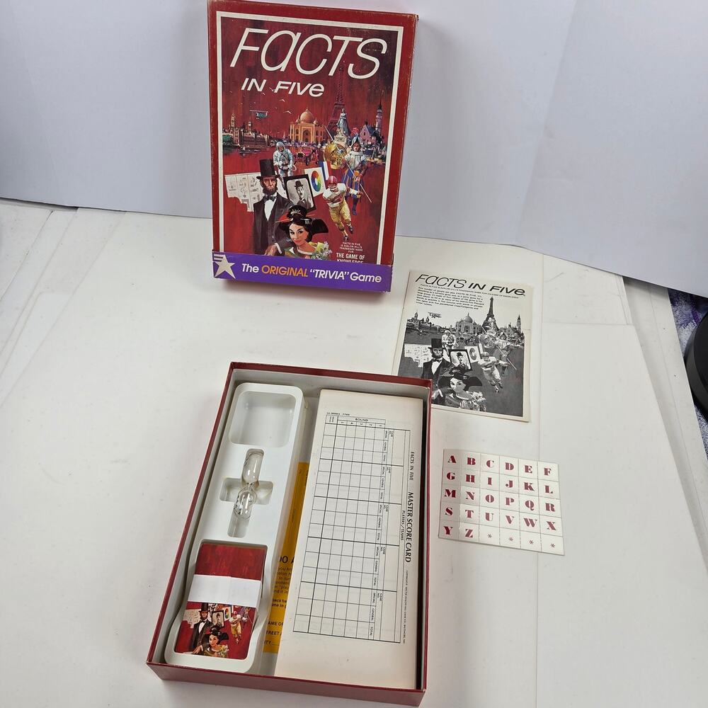 1976 Avalon Hill Facts in Five Original Trivia Game Complete Unpunched Letters